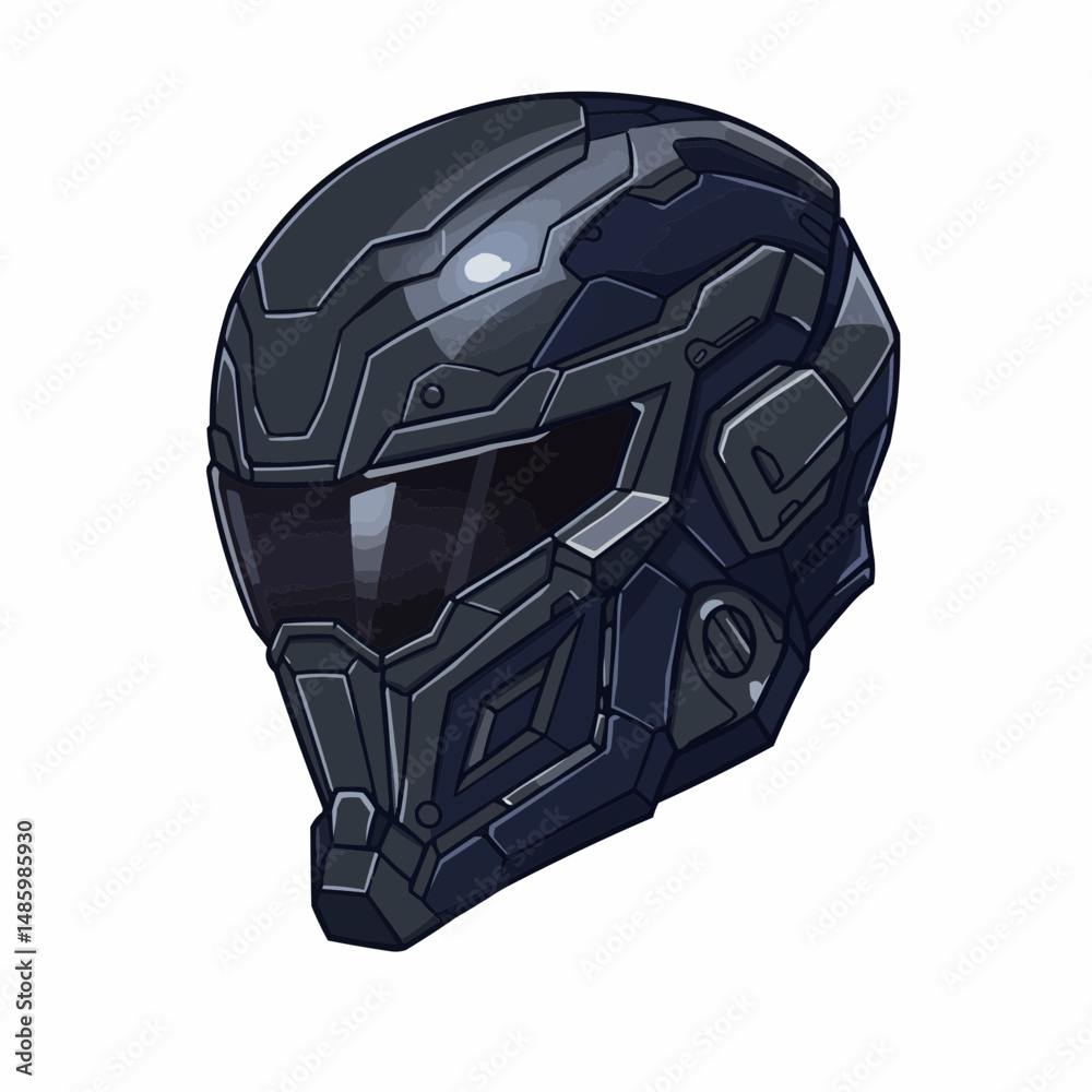 Fototapeta premium Detailed futuristic helmet featuring dark colors and segmented, geometric design