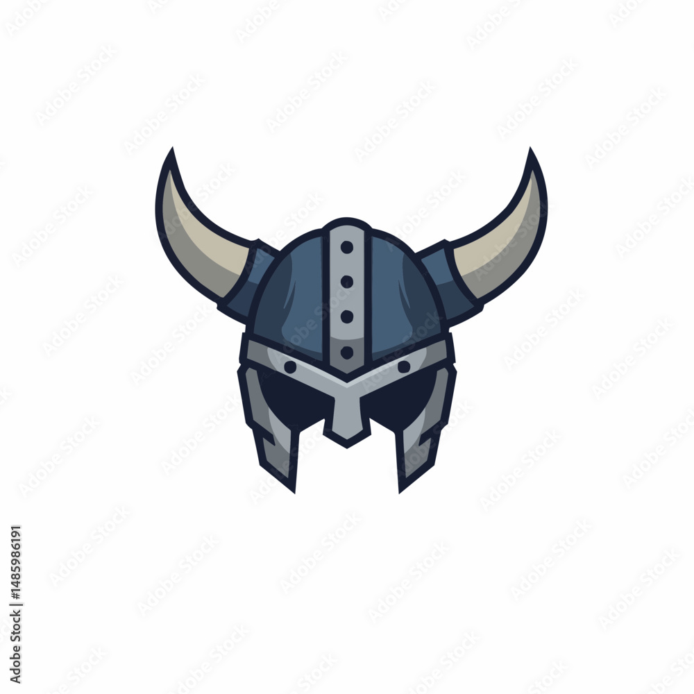 Fototapeta premium Stylized viking helmet graphic with horns on a white background. Comic-style headgear