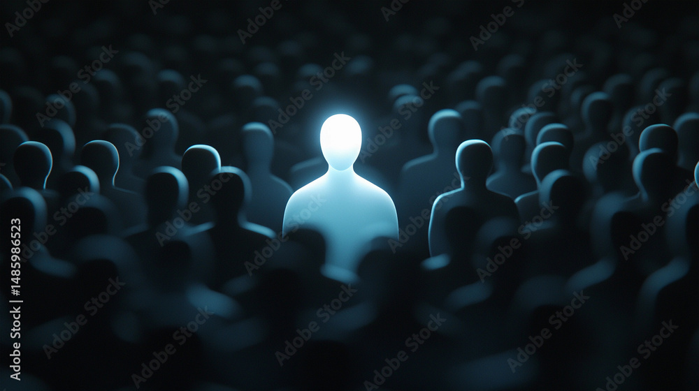 Fototapeta premium The illuminated figure stands out from the crowd.