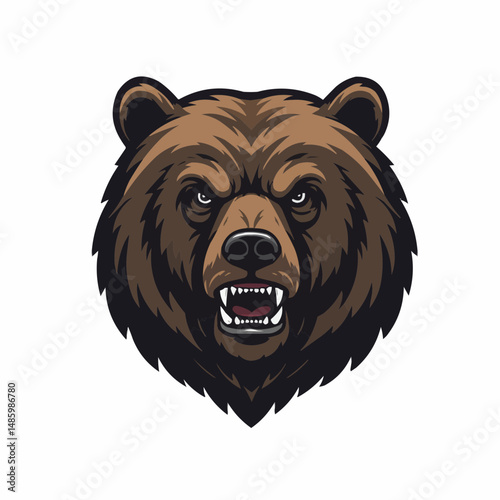 Close-up of a formidable brown bear face, intense gaze