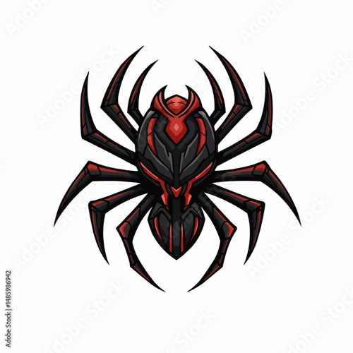 Intricate insect. Red and black insect with sharp features and bold, outlined design