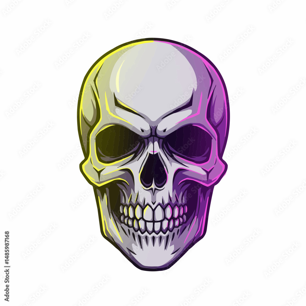 Obraz premium Skull art with yellow, purple shadows. Graphic image on white