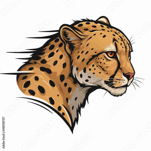 Cartoon depiction shows a cheetah with spots and a tan coat against white backdrop