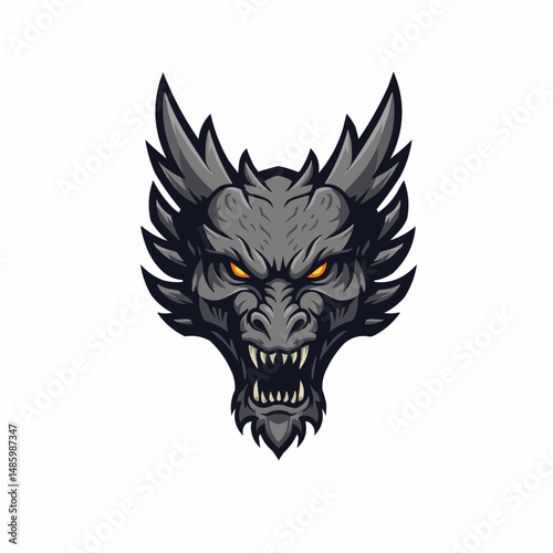 Graphic gray creature with fierce eyes. Sharp spikes radiate out from the head