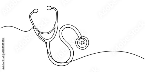 Continuous Line Drawing of Healthcare Icon. Hand Drawn Symbol Vector Illustration, continuous single drawn one line stethoscope freehand drawn picture silhouette, doctors day Continuous one line art.