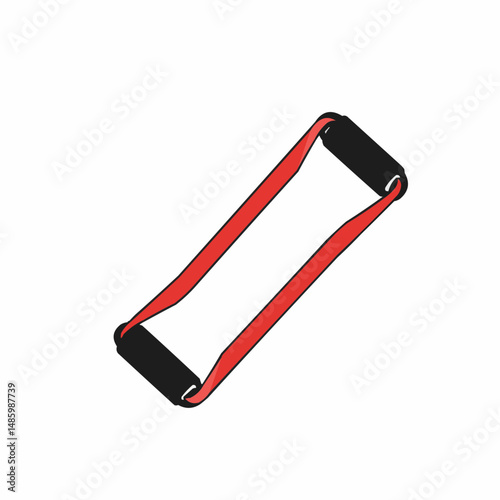 Resistance band handle, red band, black handle, diagonal composition, simple