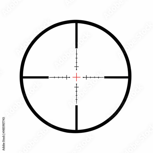 A reticle scope in black with a red center and white background