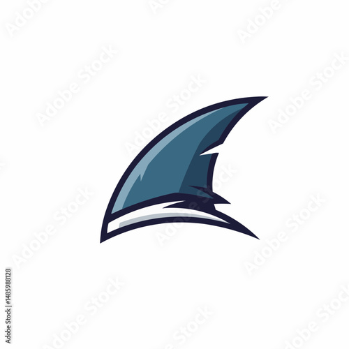 Illustrated blue shark fin angled in the corner against a white background