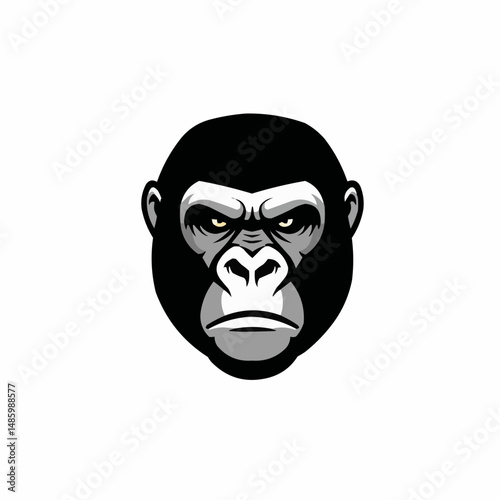 A cartoon gorilla head shows only its upper face against a white background