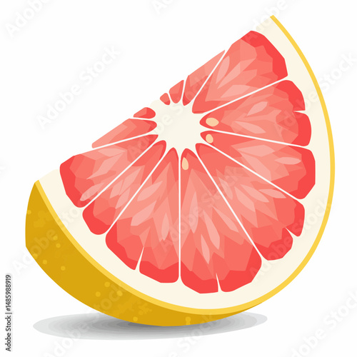 Slice of fruit with red sections on white background