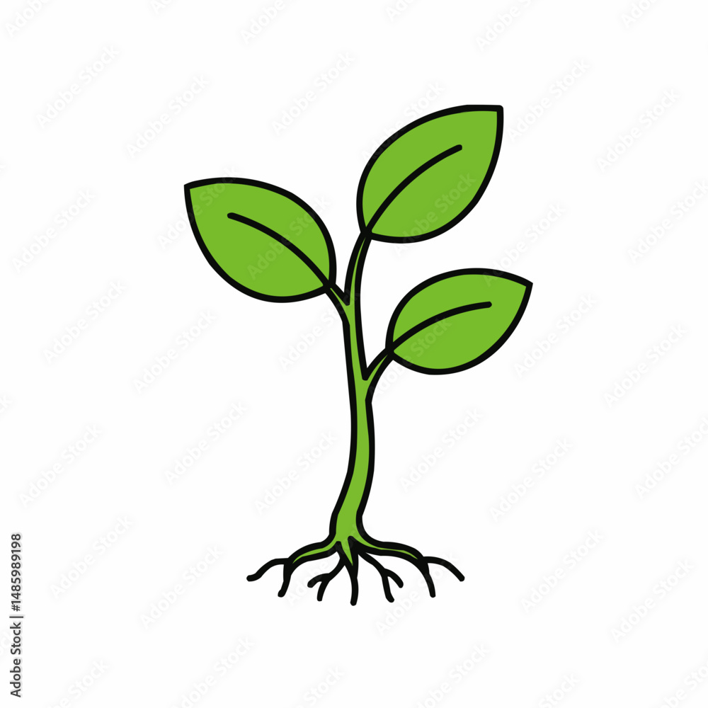 Fototapeta premium Plant sprout with three green leaves in a simplistic vector illustration isolated