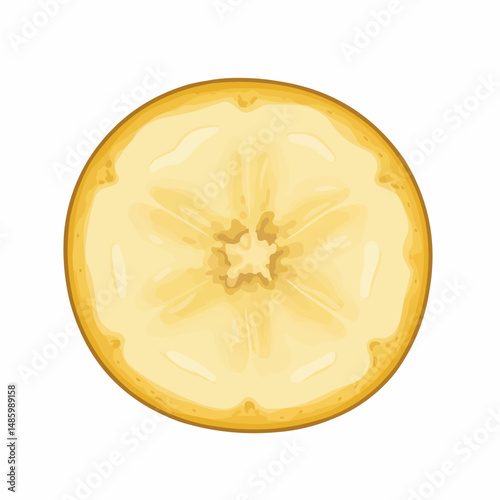Sliced yellowish fruit with detailed inner texture, showing seeds and light gradient hues