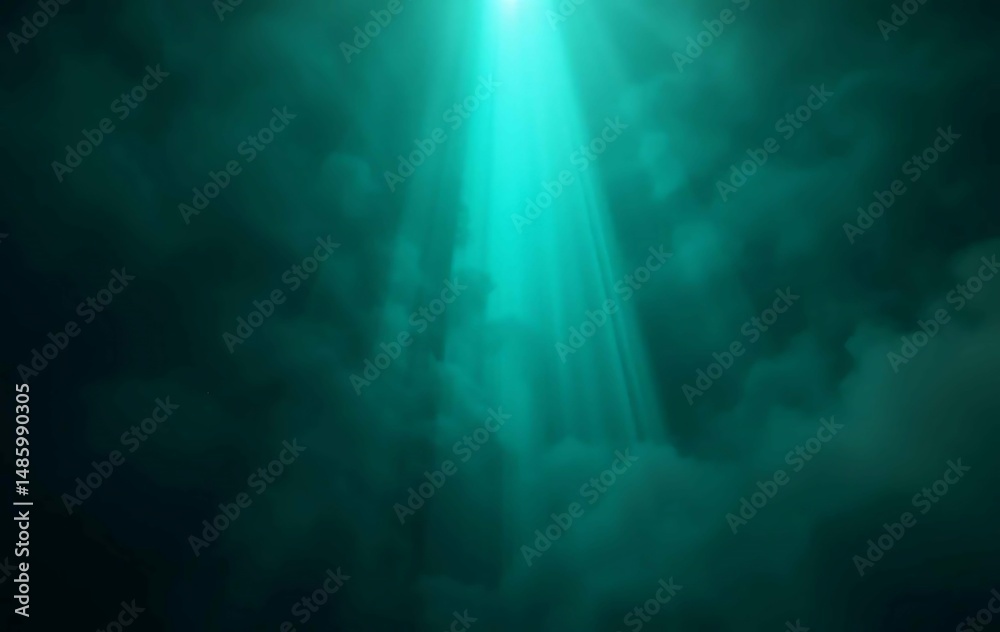 Fototapeta premium Subtle cyan beam passing through dark green haze, canvas backdrop