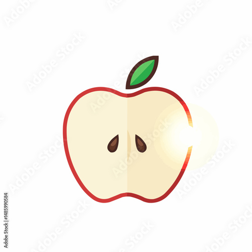 An abstract image of a stylized partially visible red apple with green leaf