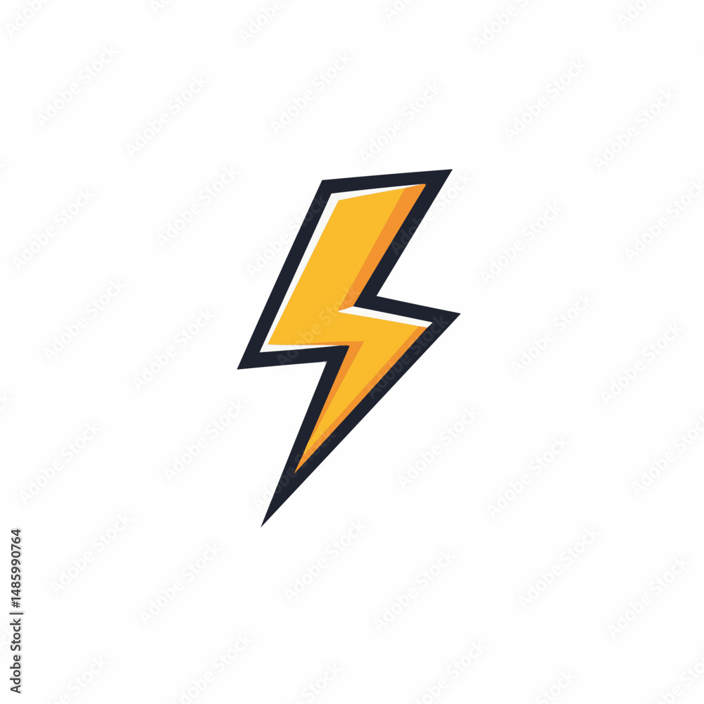 Stylized thunderbolt, yellow color with dark outline, on a white background Stylized thunderbolt, yellow color with dark outline, on a white background
