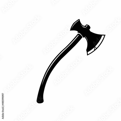 A black and white axe illustration is in the lower right corner of the image
