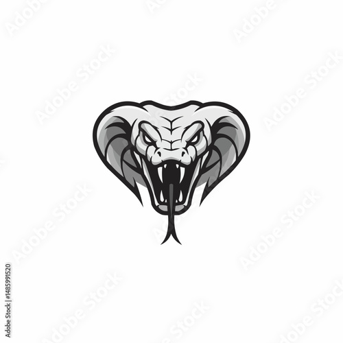 Cartoon depiction of a cobra head, poised to strike with its hood displayed