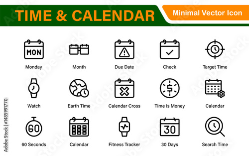 Time, clock and Calendar related line icon set. modern line icon illustration collection