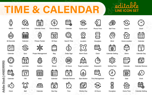 Time, clock and Calendar related line icon set. modern line icon illustration collection