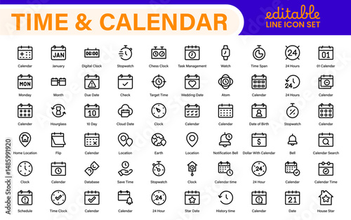 Time, clock and Calendar related line icon set. modern line icon illustration collection