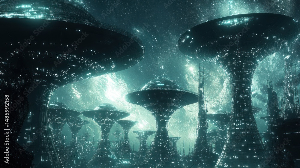 Fototapeta premium Futuristic city in space