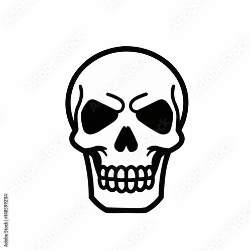 Bold line skull. Minimalist horror icon on white background. Skull, partial