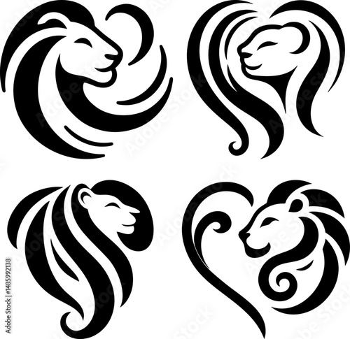 Elegant Lion Logo Set – Zodiac Leo Symbols and Brand Icons in Black and White