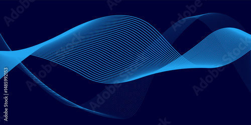 Flowing dark blue curve shape with soft gradient vector abstract background, relaxing and tranquil art, can illustrate health medical or sound of music.
