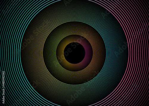 Bright shiny linear circles abstract futuristic tech background. Vector minimal geometric concentric design