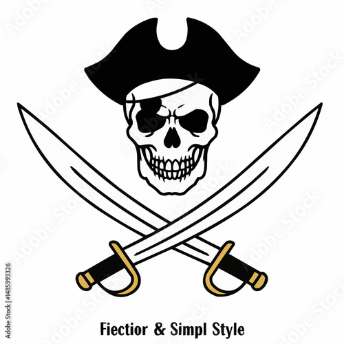 Pirate skull wearing a hat, eye patch, and crossed swords