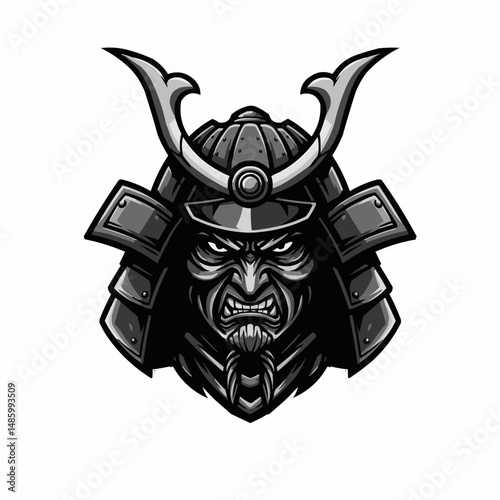 A greyscale drawing of a warrior with a helmet and horns stares intently ahead