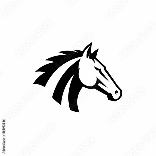 Black and white illustration of horse head. Minimalist design, partial view, facing right