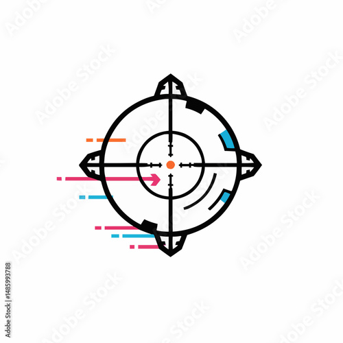 A futuristic interface element with targeting reticle and crosshairs on clear background
