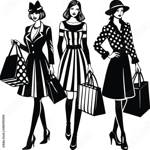 Modern Shopping Silhouettes of Fashionable Women