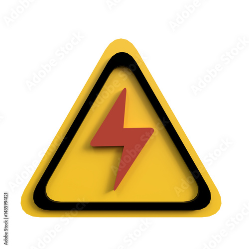 Yellow triangle 3d with a red lightning bolt inside for designs related to energy, electricity, warning signs, caution symbols, and danger concepts