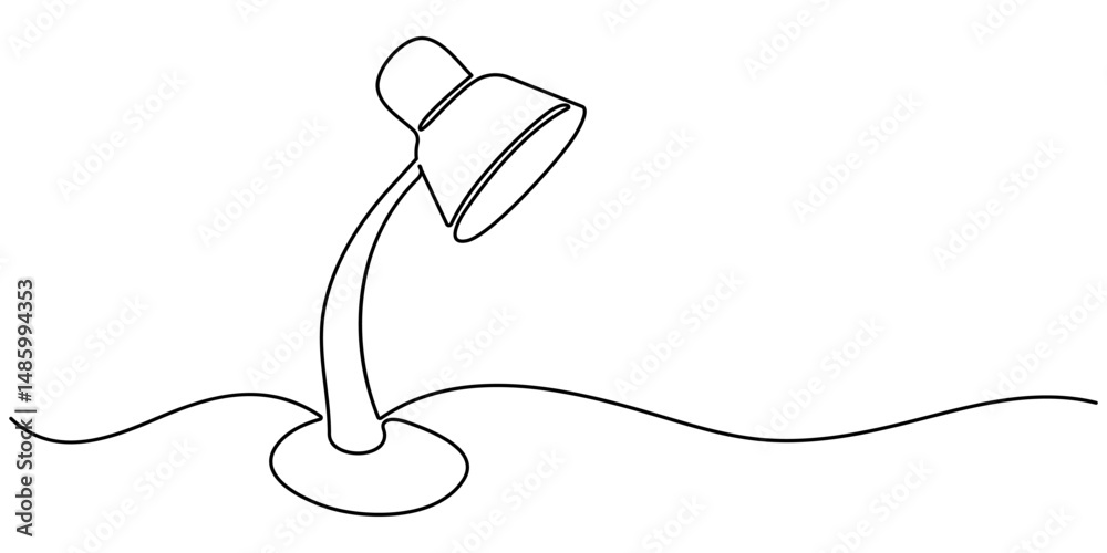 Obraz premium Continuous one line drawing. Lamp on the table. Vector illustration. Table stylish retro electric lamp. floor lamp . A simple line drawing of a desk lamp. One continuous drawing line. Editable outline