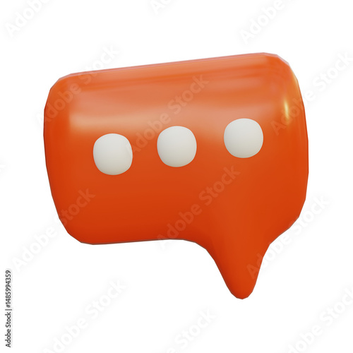 3D render of orange speech bubble with three white dots suitable for social media, marketing, communication graphics, technology, chatbot icons