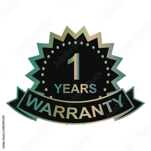 1 year warranty badge icon. Black rubber stamp with 1 year warranty concept