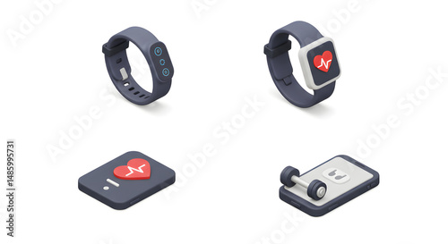 Digital Health and Fitness Devices Isometric Set for Modern Wellness