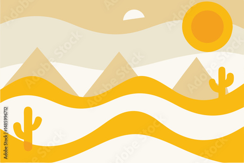 Abstract desert landscape illustration featuring cacti and geometric shapes