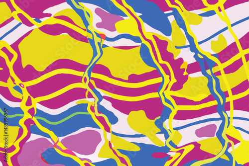 Abstract expressionist illustration with bright colors and transparent design elements