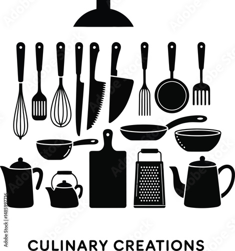 Flat Vector Kitchen Utensils and Appliances Set for Cooking and Recipe Projects