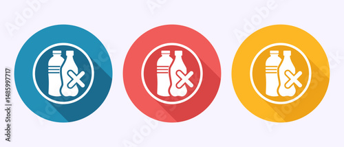 Plastic free icon design illustration, No plastic product sign symbol in shadow button design