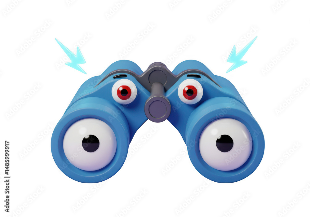 Fototapeta premium Cartoon binoculars with eyes isolated on transparent background