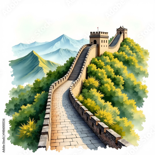 Abstract Wash of the Great Wall Watercolor