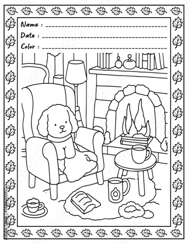 Bold and Easy Cozy Nooks Coloring Book for Adults and Kid.  
High resolution (300 DPI), 
Ready to print on standard 8.5x11-(A4) inch paper With (No Bleed), 
Black and White. 
Vector illustration 