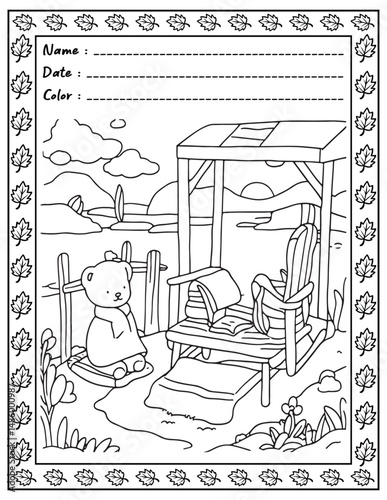 Bold and Easy Cozy Nooks Coloring Book for Adults and Kid.  
High resolution (300 DPI), 
Ready to print on standard 8.5x11-(A4) inch paper With (No Bleed), 
Black and White. 
Vector illustration 