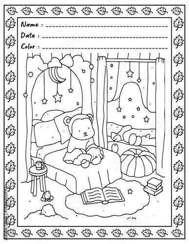 Bold and Easy Cozy Nooks Coloring Book for Adults and Kid.  
High resolution (300 DPI), 
Ready to print on standard 8.5x11-(A4) inch paper With (No Bleed), 
Black and White. 
Vector illustration 