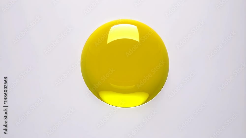 Illuminating yellow sphere casting a shadow on a clean white surface with a strong light and reflective surface, abstract round shape
