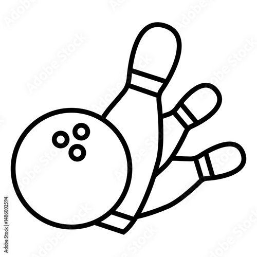 Bowling ball and pins falling icon